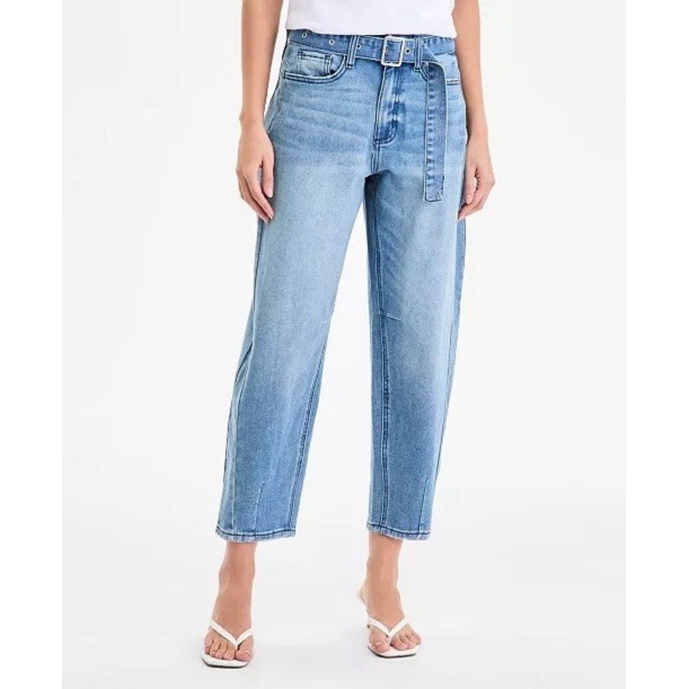 NWT Bar III Women's Size 8 High-Rise Barrel-Leg Jeans Blue Denim 27" Inseam